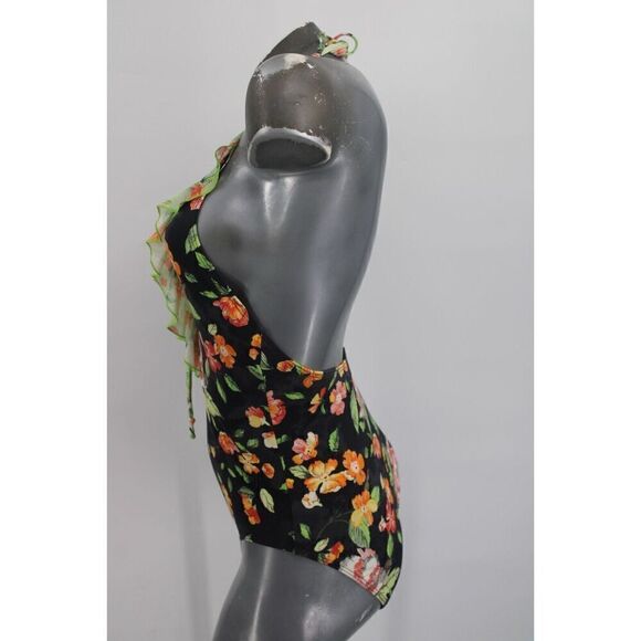 Jets By Jessika Allen Size 8 Floral Halter One Piece Swimsuit Frilly Front Open - Picture 3 of 9